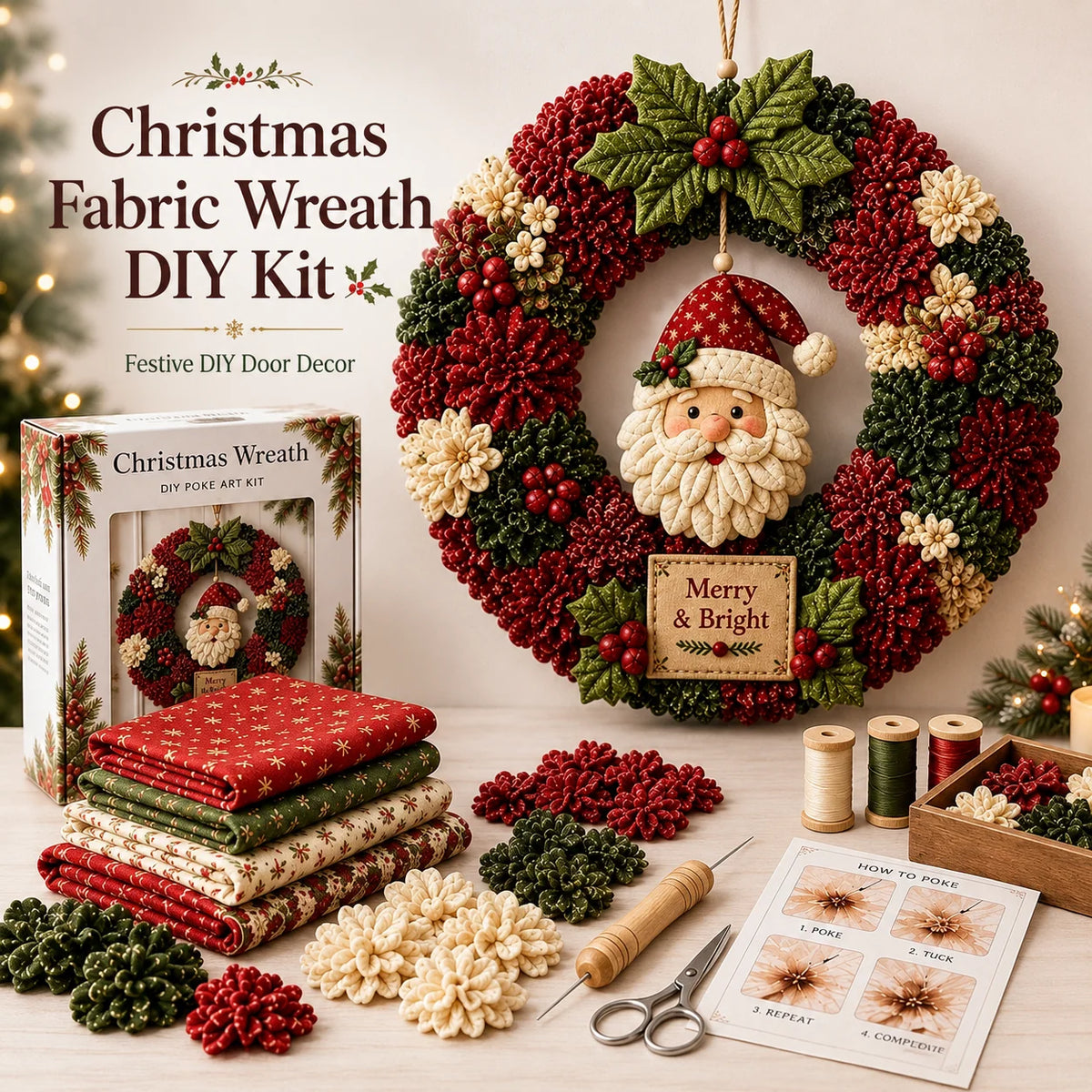 🎄✨ DIY 3D Fabric Poke Christmas Wreath Kit – With Tutorial & Guide Included ❤️❤️