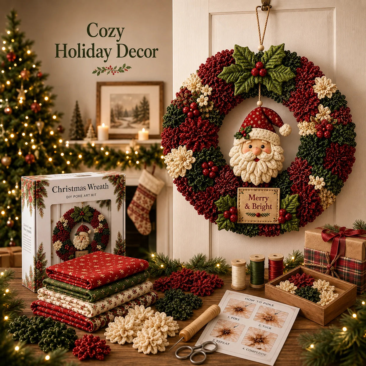 🎄✨ DIY 3D Fabric Poke Christmas Wreath Kit – With Tutorial & Guide Included ❤️❤️