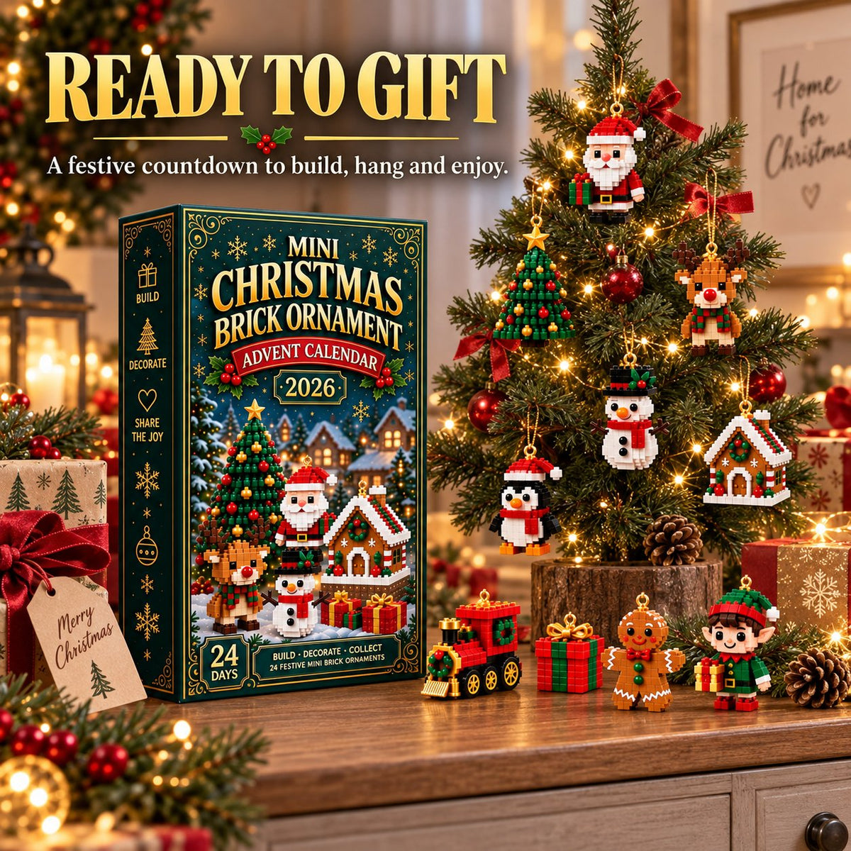 🎄 24-Day Mini Christmas Ornament Advent Calendar | 24 unique festive buildable designs with hanging loops—perfect for decorating Christmas trees, wreaths, and holiday displays 🧱