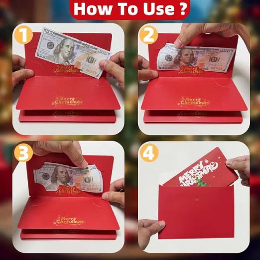 🎄🎅 Christmas Money Gift Envelope with 6 Cash Pockets – Foldable Holiday Cash Holder for Gift Cards, Christmas Money Gift & Surprise Reveal