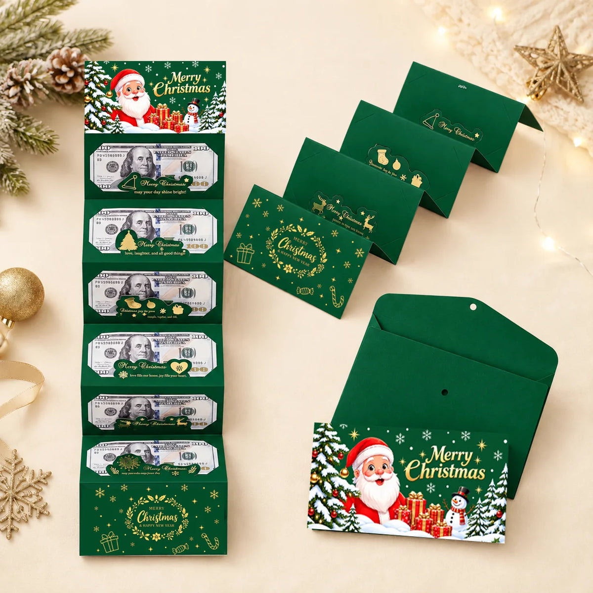 🎄🎅 Christmas Money Gift Envelope with 6 Cash Pockets – Foldable Holiday Cash Holder for Gift Cards, Christmas Money Gift & Surprise Reveal