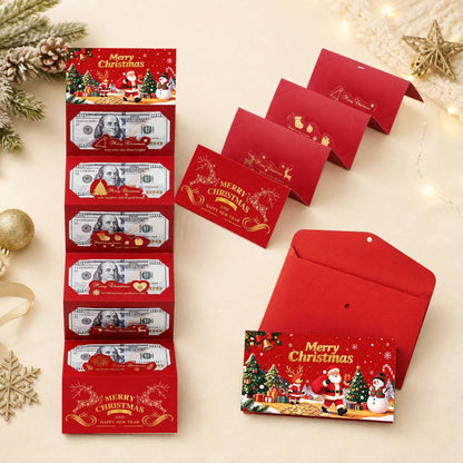 🎄🎅 Christmas Money Gift Envelope with 6 Cash Pockets – Foldable Holiday Cash Holder for Gift Cards, Christmas Money Gift & Surprise Reveal